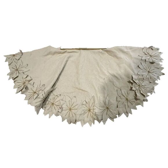 Christmas Tree Skirt Beige & Gold Poinsettias Wool By MAX STUDIO Home 52" New - Picture 2 of 7